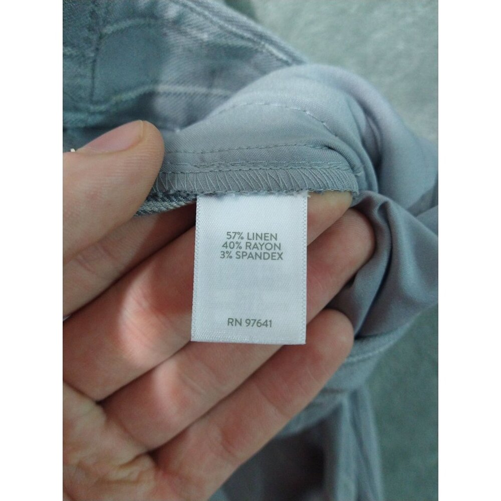 J Jill Pants Womens 16 Gray Striped Linen Blend Stretch Straight Leg Cropped - Picture 8 of 10